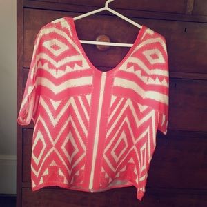 Milly coral/cream geometric print blouse